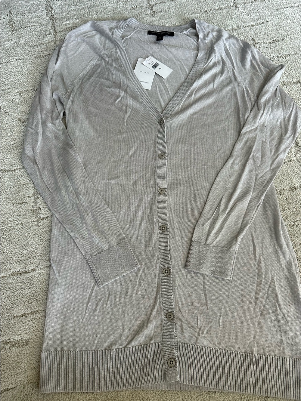 NWT Banana Republic Light Gray Long Button Cardigan Sz XS